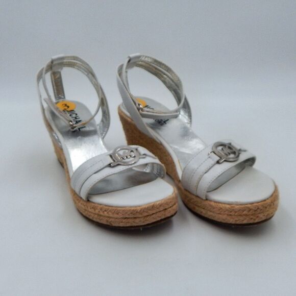 Michael Kors Naomi Girls Wedge Sandals MK White Strappy Ankle Jute Heel SZ 3 - Picture 1 of 16